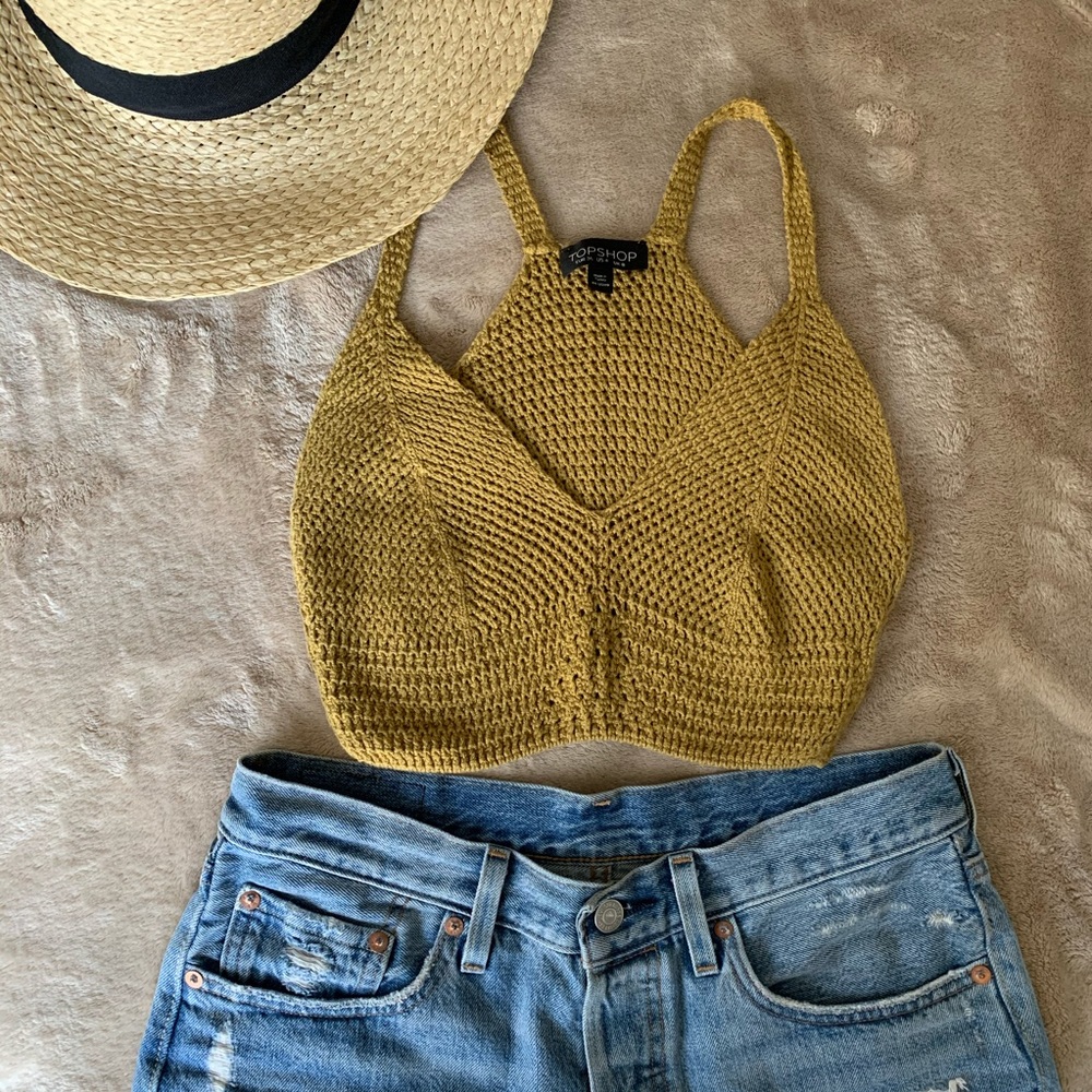 Topshop Green Knit Crop Top